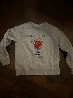 Polo by Ralph Lauren Gray Crewneck with Chicago Bear Graphic